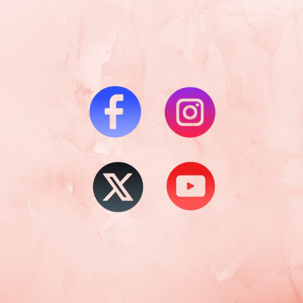 Facebook, Instagram, Twitter, YouTube