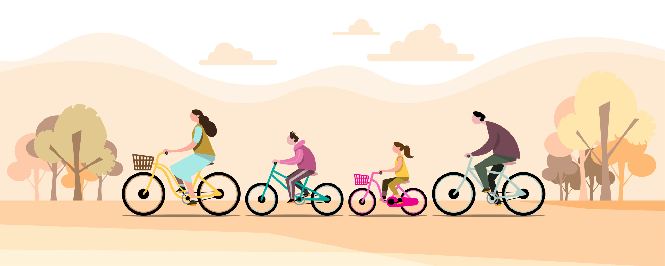 happy families riding on bicycles in park. parenting concept. ex