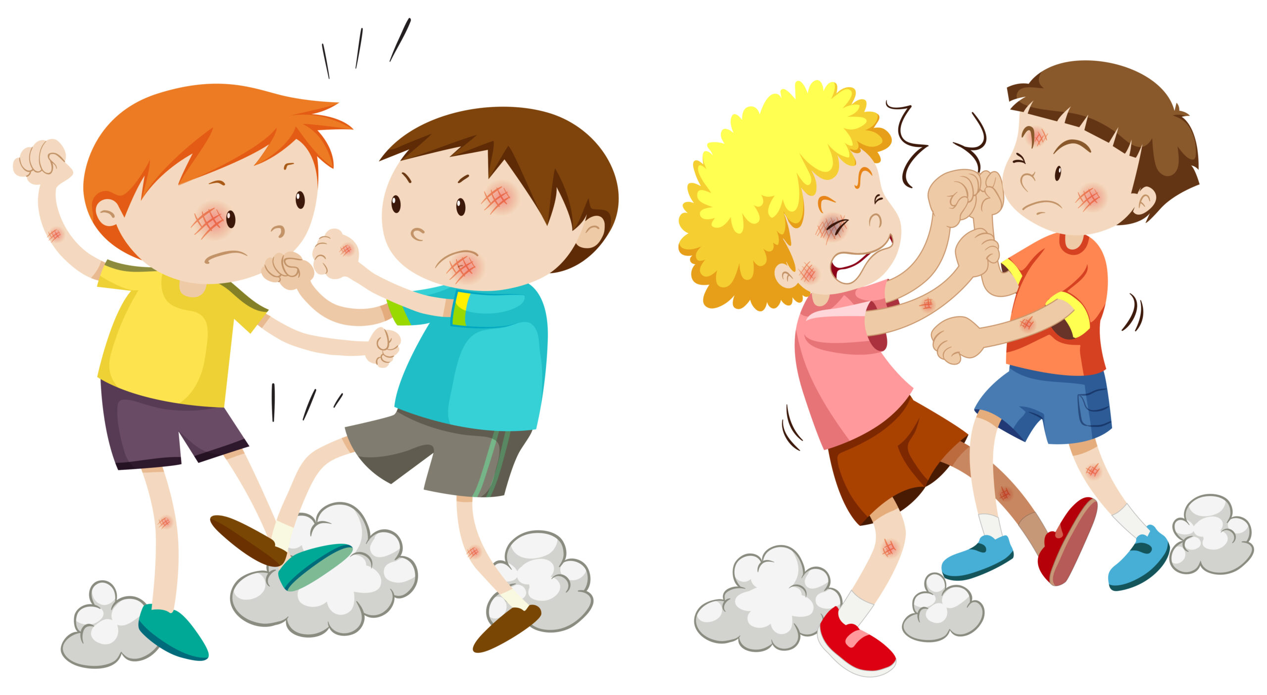set of young boys fighting