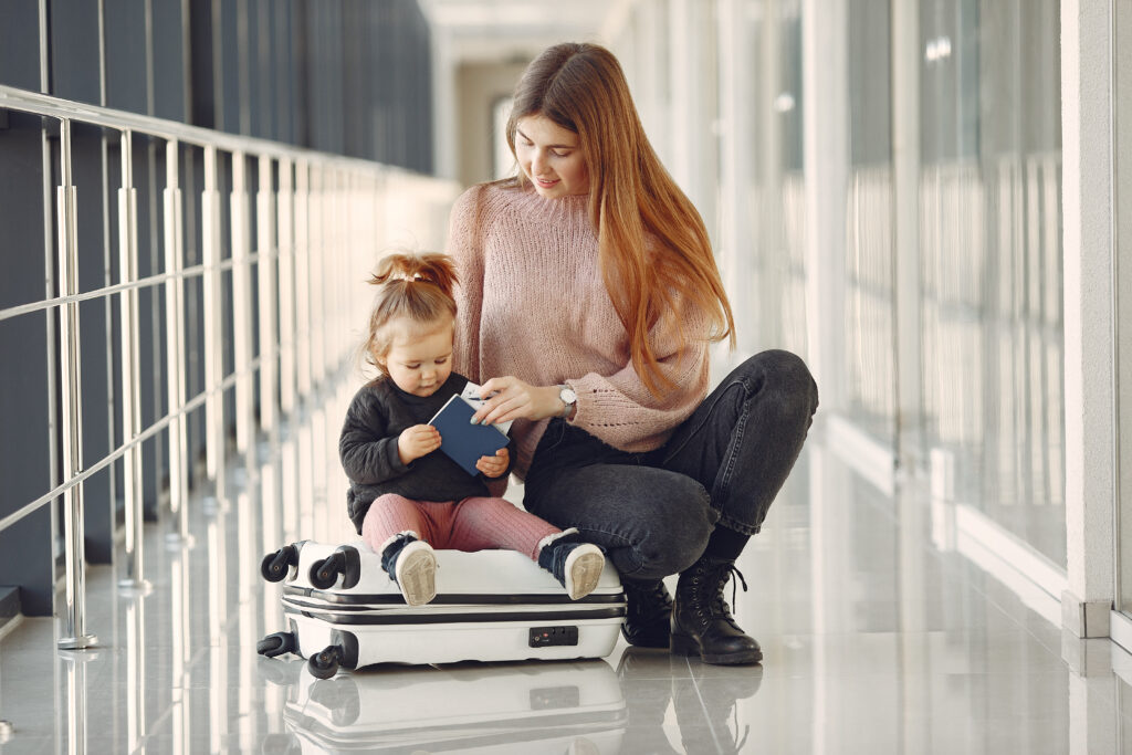 mother with daughter at the airport