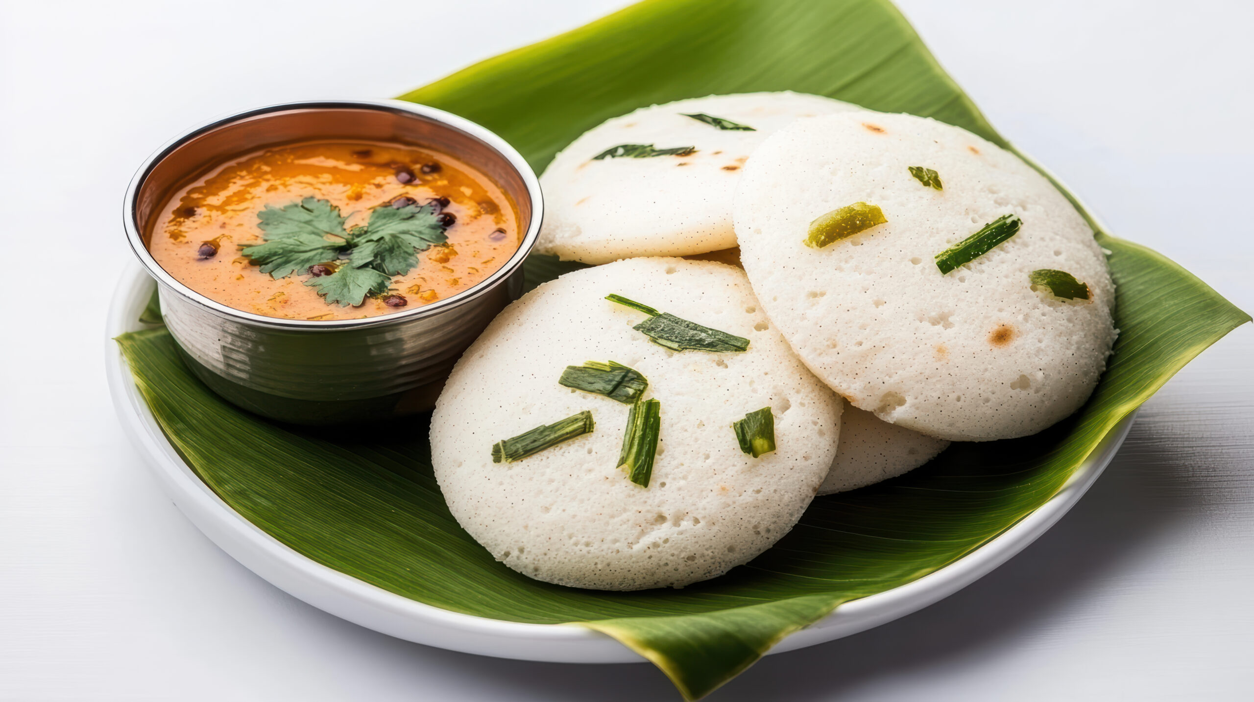 delicious idli served with sambar on banana leaf, showcasing traditional flavors and textures